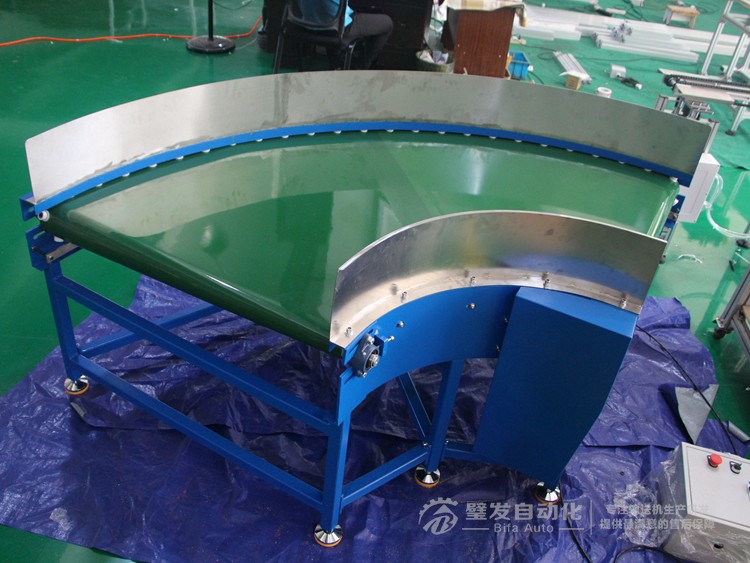 碳鋼藍色烤漆加擋邊90度皮帶轉彎機